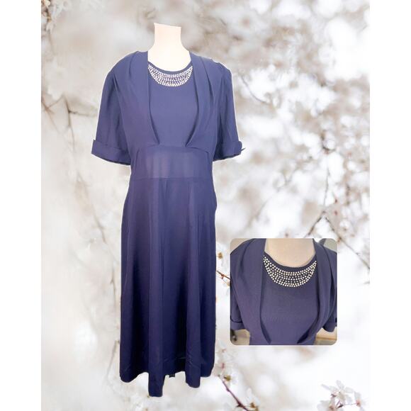American Vintage Dresses & Skirts - Vintage 40s 50s Classic Lady by Constantine Navy Blue Shirt Beaded Dress XL